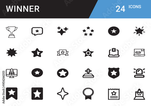 Celebrating the Spirit of a True Winner Triumph, Achievement, First Place Glory, Unmatched Performance, Recognition, Success Journey, Leadership, Excellence, Dedication Editable vector icon symbol set