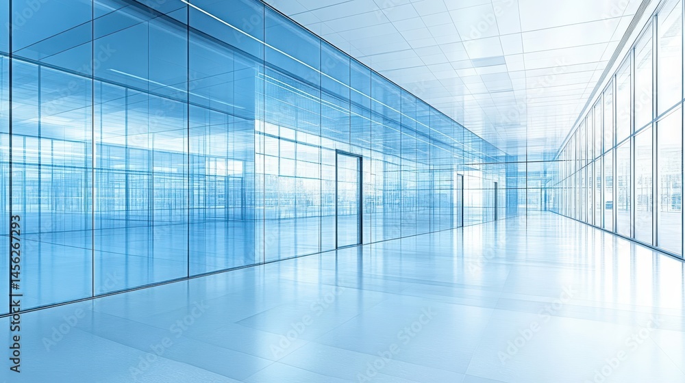 Sleek modern corridor design with glass walls showcasing a futuristic workspace and the beauty of commercial property interiors Sleek modern corridor design with glass walls showcasing a futuristic workspace and the beauty of commercial property interiors