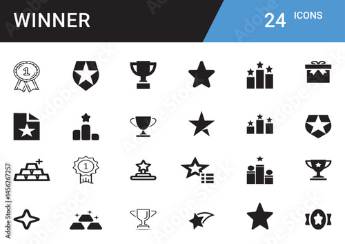 Celebrating the Spirit of a True Winner Triumph, Achievement, First Place Glory, Unmatched Performance, Recognition, Success Journey, Leadership, Excellence, Dedication Editable vector icon symbol set