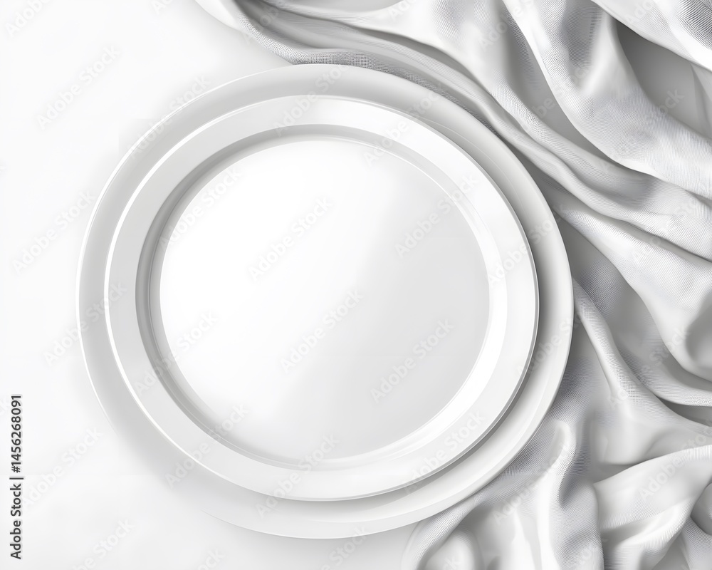 Elegant White Plates on Draped Fabric Table Setting Elegant White Plates on Draped Fabric Table Setting