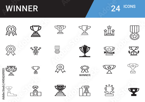 Celebrating the Spirit of a True Winner Triumph, Achievement, First Place Glory, Unmatched Performance, Recognition, Success Journey, Leadership, Excellence, Dedication Editable vector icon symbol set