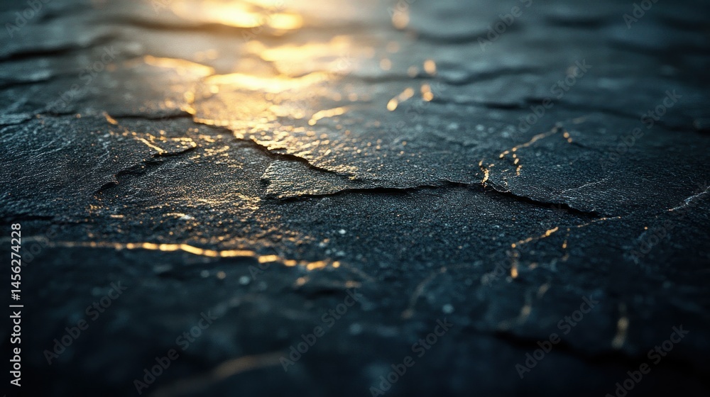 Obraz premium Dark stone surface with golden light