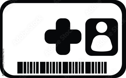 Black vector icon of medical insurance card used in healthcare, hospital, and medical-related designs.