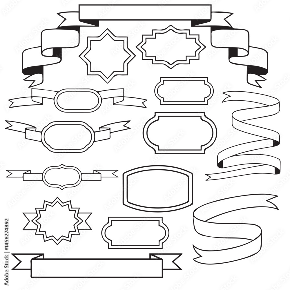 Obraz premium Vector Ribbon and Badge Set – Outline Design Collection