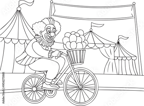 Funny clown coloring page for kids, black line art vector illustration for children book design