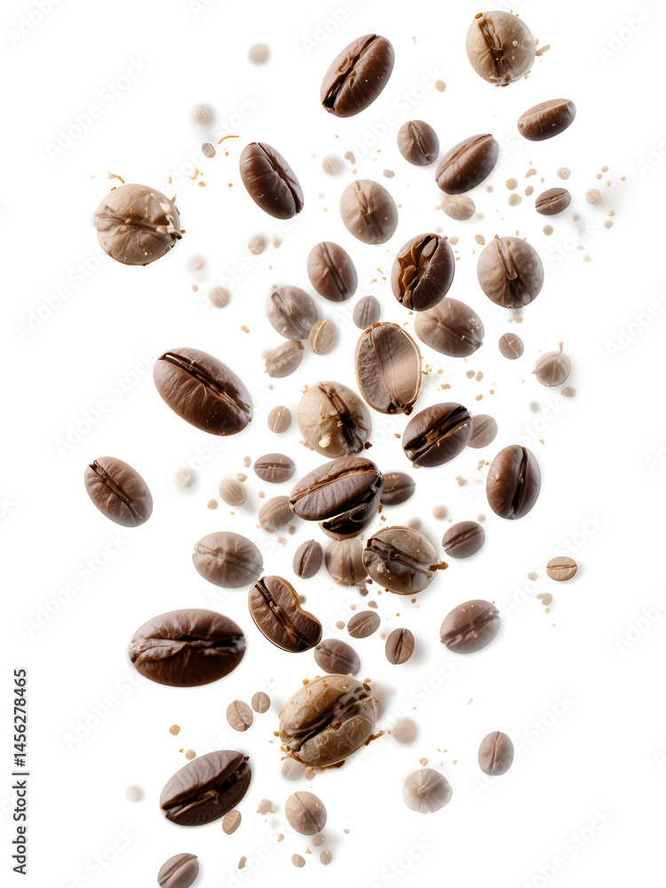 Coffee beans flying isolated on isolated png background. . Coffee beans flying isolated on isolated png background. .