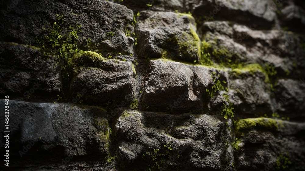 Old stone wall with moss growing in the crevices texture background. Old stone wall with moss growing in the crevices texture background.
