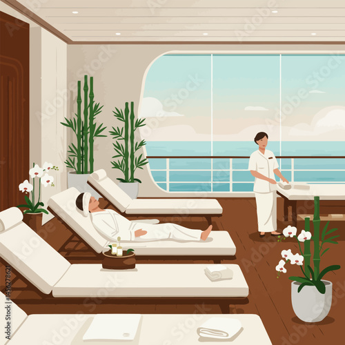 Person Relaxing on Lounge Chair at Tropical Spa with Ocean View