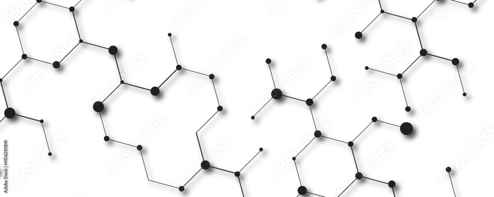 Vector banner design with hexagons. Abstract hexagonal molecules Technology background and science design. Molecular grey structure abstract tech background. Abstract hexagon or digital technology.