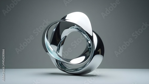 Abstract Metallic Sculpture with Shiny Chrome Curves and Geometric Forms