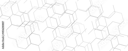 Digital geometric abstraction with lines molecular grey structure abstract tech background. Abstract hexagon or digital technology. Luxury white futuristic honeycomb mosaic white background design.