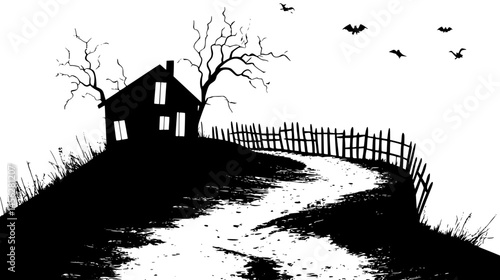 Abandoned House With Crooked Fence, vector design