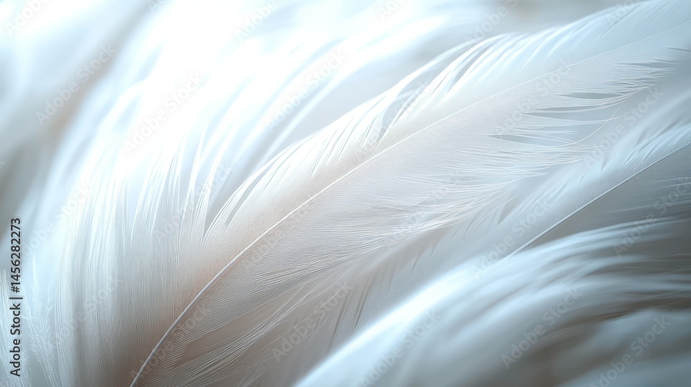 Fototapeta premium Delicate white feathers close-up. Soft, luminous texture