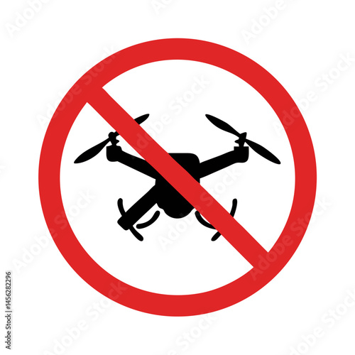 No drones sign indicating prohibition, vector design for regulations in public spaces and airspace