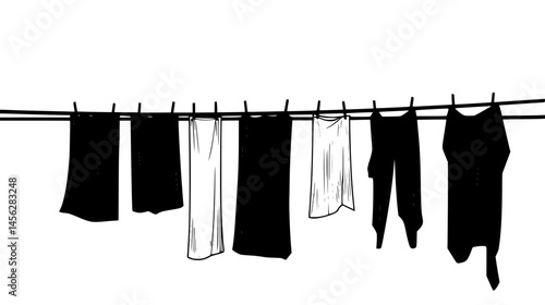 Clothes Drying On Hut Railing, vector design