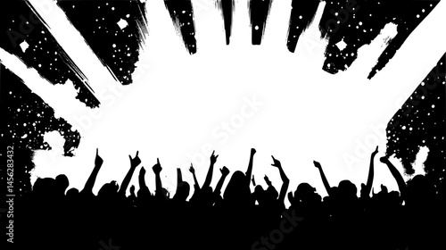 Crowd Jumping Under Light Beams, vector design