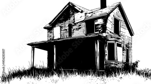 Dilapidated Mansion With Boarded Windows, vector design