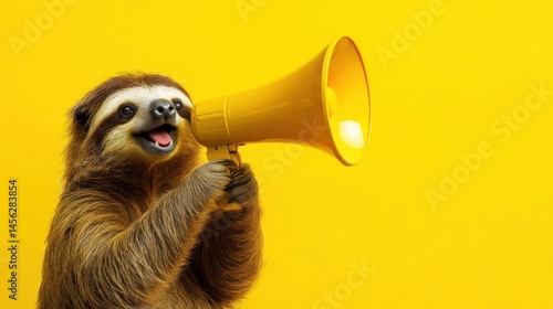 Sleepy sloth shouting with a megaphone