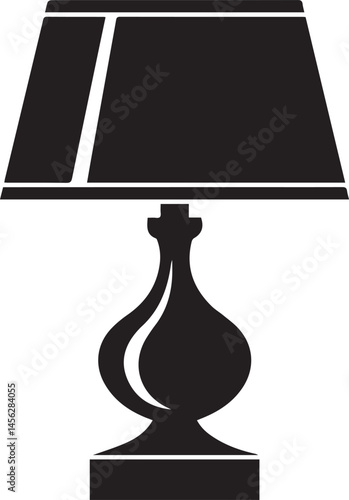 Short Lamp Silhouette Vector | Table Light, Desk Glow & Minimal Fixture in Black Vector