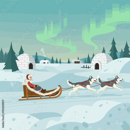 Dog Sledding Adventure Through Snowy Arctic Landscape with Northern Lights