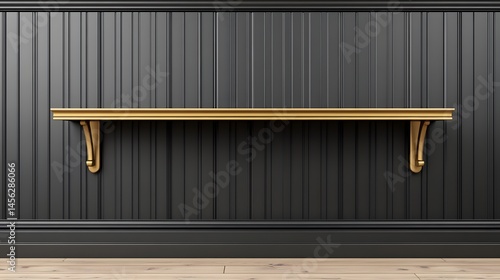 Elegant Gold Shelf on Black Wall Paneling Interior Design
