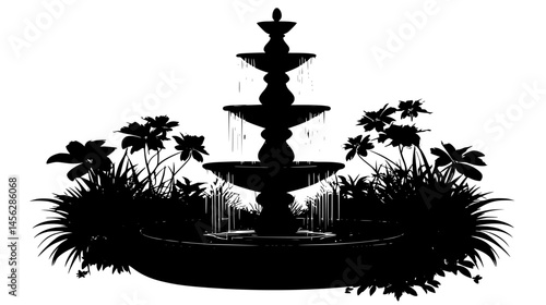 Fountains Surrounded By Flowers, vector design