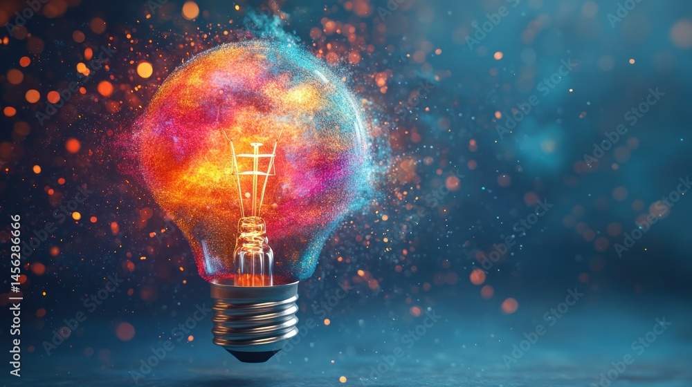 Vivid Light Bulb Surrounded by Colorful Particles and Bokeh Effects in an Ethereal Atmosphere Vivid Light Bulb Surrounded by Colorful Particles and Bokeh Effects in an Ethereal Atmosphere