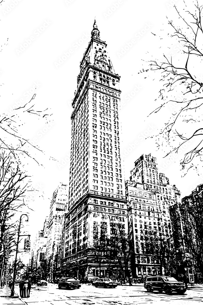 Fototapeta premium Historic Landmark With Typography Overlay, coloring book style, vector design