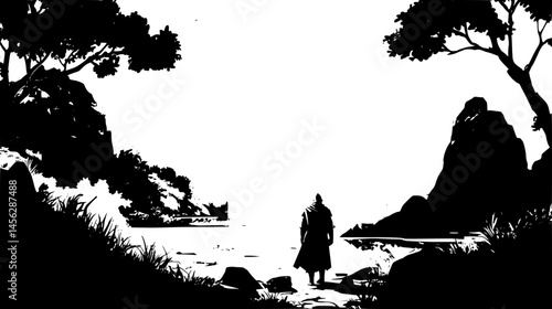 Knight Walking Through Enchanted Valley, vector design