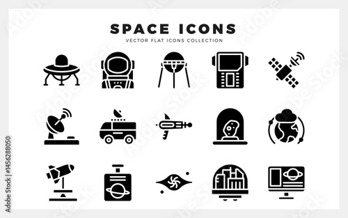 15 Space Glyph icons pack. vector illustration.