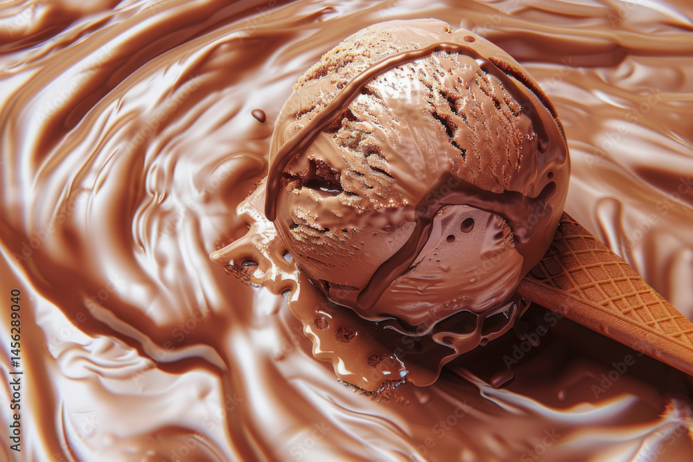 Close-up of smooth, creamy milk chocolate texture with swirls and folds, showcasing its rich and indulgent appearance.