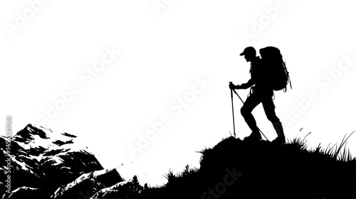 Mountaineer Traversing Narrow Ridge Path, vector design