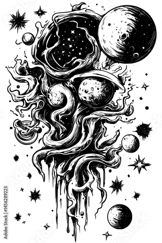 Odd Shapes On Distant Planet, coloring book style, vector design
