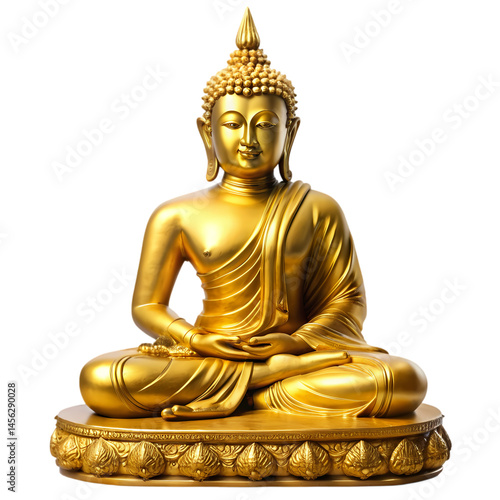Golden Buddha Statue Peaceful Meditation Image on Transparent background