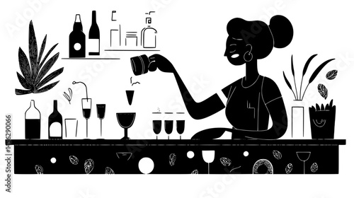 Person Mixing Beverage With Ingredients, vector design