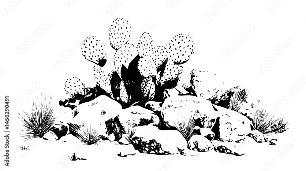 Naklejka premium Prickly Pear Growing Among Rocks, vector design