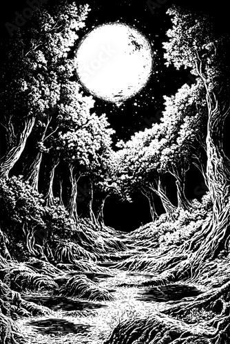 Portal Between Worlds With Ethereal Light, coloring book style, vector design