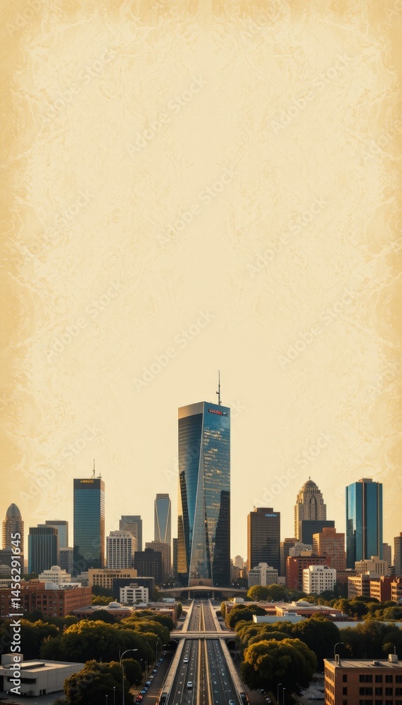 Urban Skyline at Sunset with Warm Tones and Soft Textures