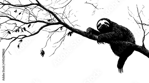 Sloth Hanging From Tree Branch, vector design