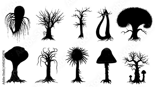 Strange Plants With Unusual Shapes, vector design