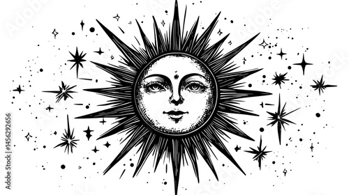 Sun Tarot Card With Radiating Beams, vector design