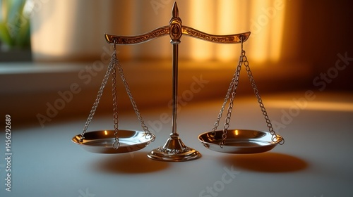 Elegant metallic scales of justice, balanced
