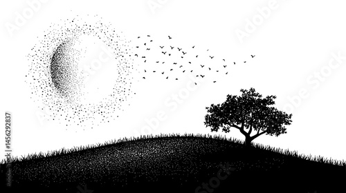 Surreal Vegetation Dotting Landscape, vector design
