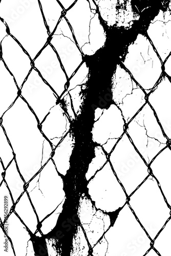 Tagged Wall Behind Wired Fence, coloring book style, vector design
