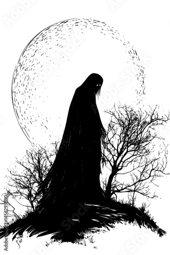 Undead Emerging From Foggy Graveyard, coloring book style, vector design