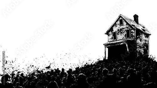 Undead Crowd Near Empty House, vector design