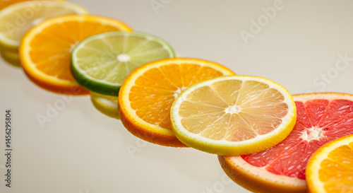 Vibrant Citrus Slices Array On Reflective Surface Representing Healthy Food