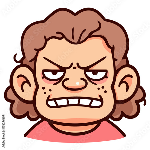 Ugly unattractive person portrait, grotesque caricature grimace, weird crazy looking lady, doodle cartoon character, isolated clean and simple vector illustration