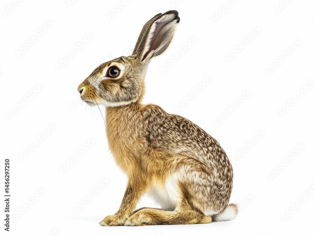 Obraz premium Brown hare, alert and seated
