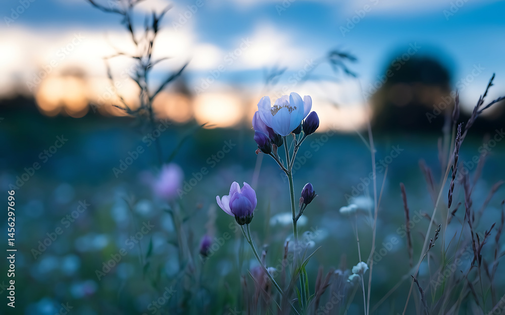 Fototapeta premium Delicate wildflowers in soft twilight light.
